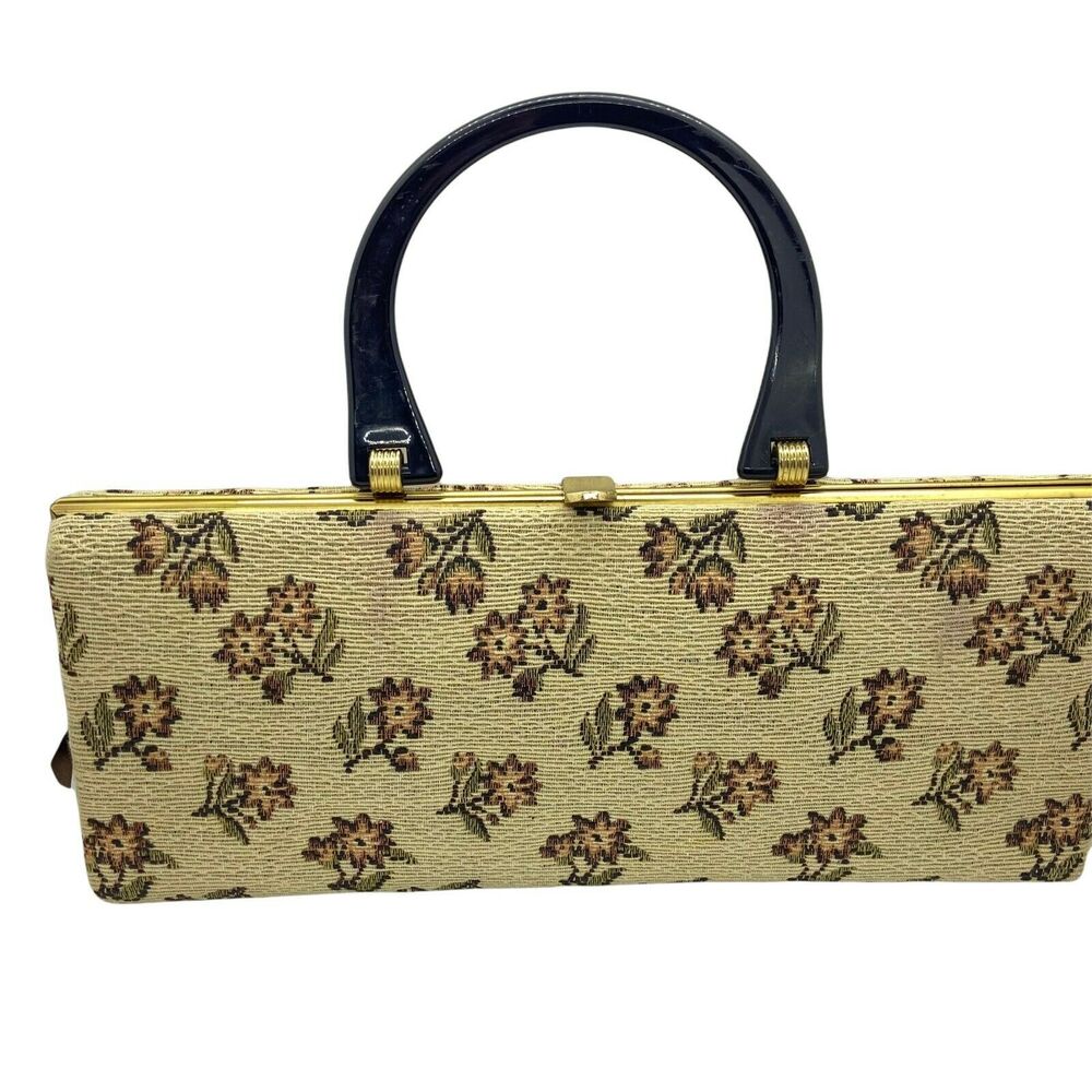 Top Handle Clutch Handbag Vintage Dover Women's Creamy Yellow Woven Floral